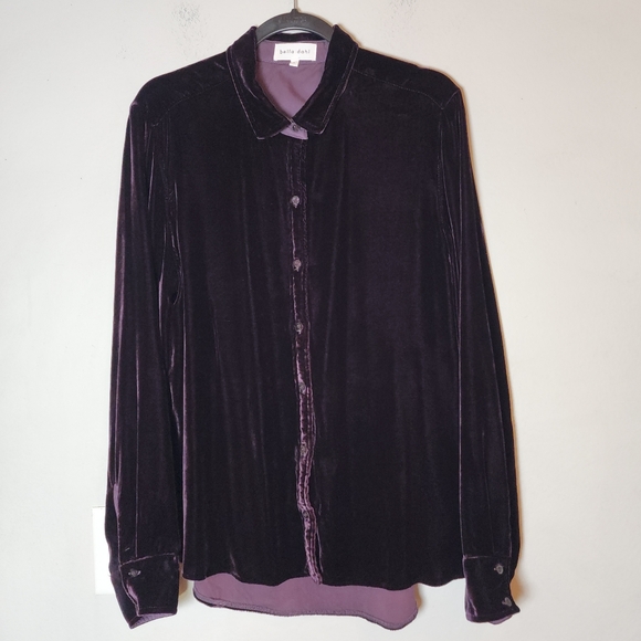 Bella Dahl Silk Blend Velvet Purple Long Sleeve Classic Button Shirt Size Large